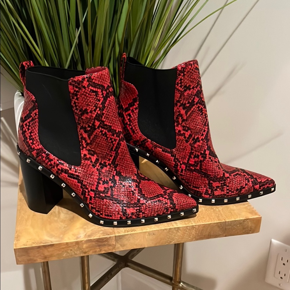 Red Snakeskin Ankle Boots